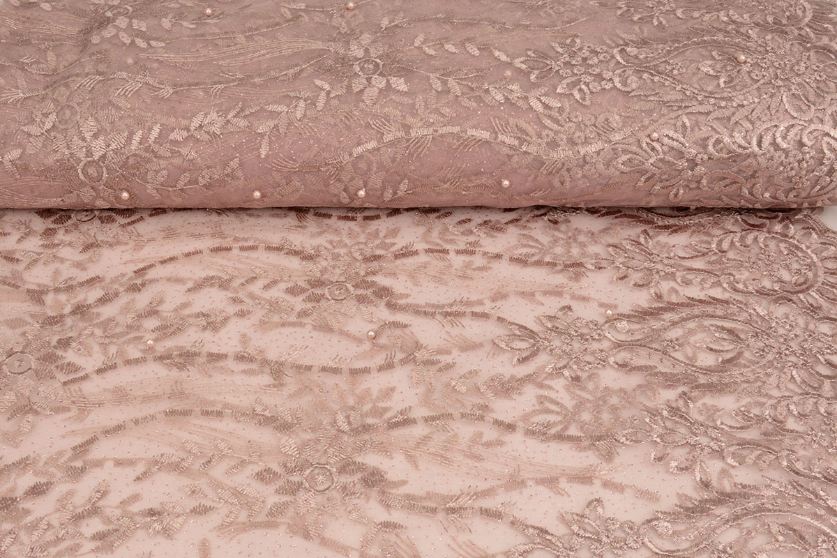 Netz Bestickt Mary Glitter mit Perle Puderrosa
