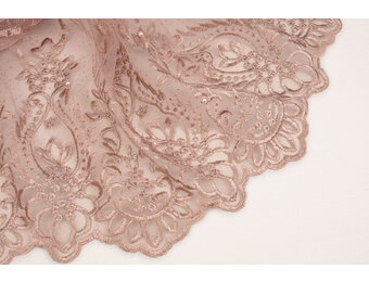 Mesh Embroidered Mary Glitter with Pearl Powder Pink
