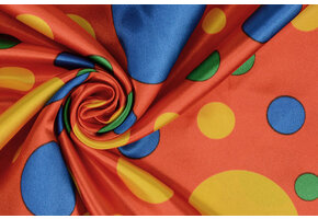 Poly Satin Bedruckt Clown Punkte Rot
