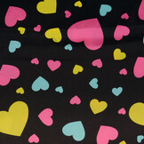 Poly Satin Printed Hearts Black