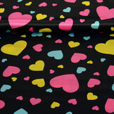 Poly Satin Bedruckt Herzen Schwarz