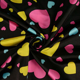 Poly Satin Printed Hearts Black