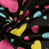 Poly Satin Printed Hearts Black