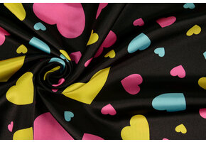 Poly Satin Bedruckt Herzen Schwarz