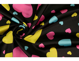 Poly Satin Bedruckt Herzen Schwarz