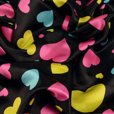 Poly Satin Printed Hearts Black