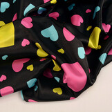 Poly Satin Printed Hearts Black