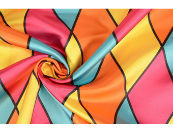 Poly Satijn Bedrukt Grote Ruit Multi 2