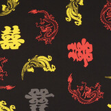 Bi-Stretch Bedrukt Chinese Draak Zwart