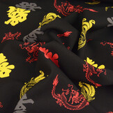Bi-Stretch Bedruckt Chinesischer Drache Schwarz