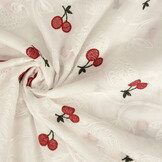 100% Baumwolle Voile Bestickt Kirsche Off-White