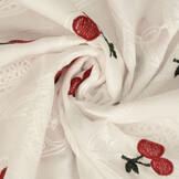 100% Katoen Voile Geborduurd Kers Off-White
