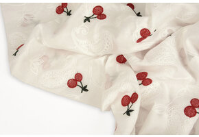 100% Cotton Voile Embroidered Cherry Off-White