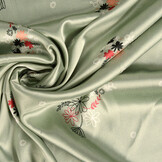 Stretch Satijn Bedrukt Bloemen Lucille Licht Oud Groen