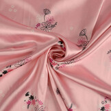 Stretch Satin Printed Flowers Lucille Pink