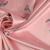 Stretch Satin Printed Flowers Lucille Pink