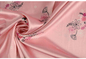 Stretch Satin Bedruckt Blumen Lucille Rosa