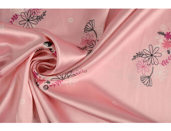 Stretch Satin Bedruckt Blumen Lucille Rosa