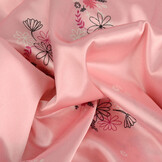 Stretch Satijn Bedrukt Bloemen Lucille Roze