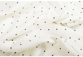 Stretch Satin Printed Dots White Black