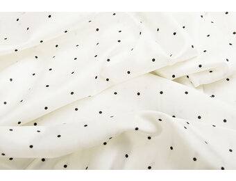Stretch Satin Bedruckt Punkte Weiß Schwarz