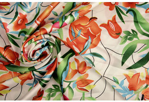 Stretch Satin Printed Flowers Penny