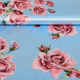 Stretch Satijn Bedrukt Madison Roos