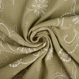 Bestickte Baumwolle Musselin Stoff  Olivgrün