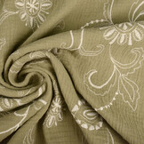Embroidered Double Gauze Fabric Olive Green