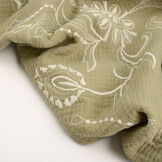 Bestickte Baumwolle Musselin Stoff  Olivgrün