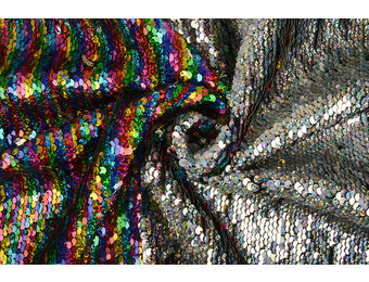 Reversible Sequin Fabric Rainbow-Silver Glitter
