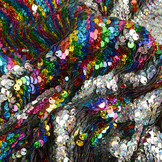 Reversibler Paillettenstoff Regenbogen-Silber Glitzer