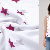 100% Katoen Sterren geborduurd Wit Fuchsia