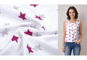 100% Cotton Stars embroidered White Fuchsia
