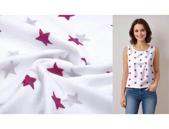 100% Cotton Stars bestickt Weiß Fuchsie