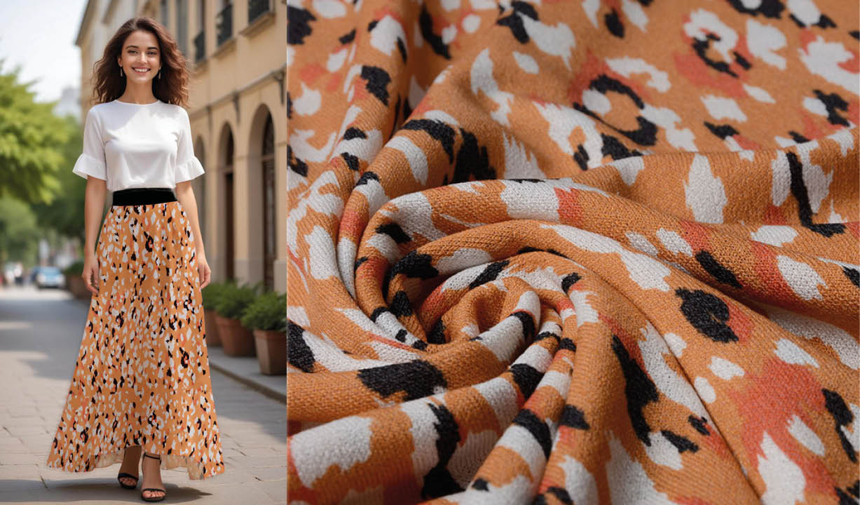 Viscose Jersey Crepe Panther Swipes Orange