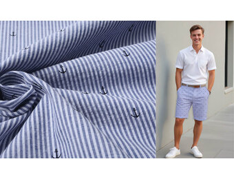 Seersucker Streifen Anker Schwarz