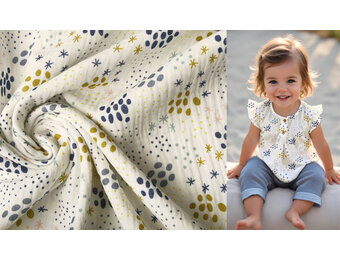 Double Gauze Fabric Dots and Stars Creme