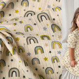 Double Gauze Fabric Rainbows and Stars Natural