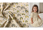 Double Gauze Fabric Rainbows and Stars Natural