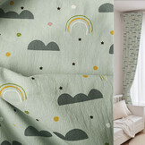 100% Washed Cotton Rainbow Clouds Light Old Green