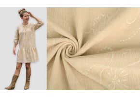 Embroidered Double Gauze Fabric Beige