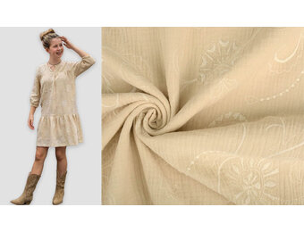 Bestickte Baumwolle Musselin Stoff Beige