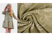 Bestickte Baumwolle Musselin Stoff  Olivgrün
