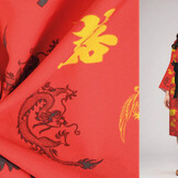 Bi-Stretch Printed Chinese Dragon Red