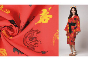 Bi-Stretch Bedrukt Chinese Draak Rood