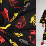 Bi-Stretch Bedruckt Chinesischer Drache Schwarz