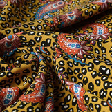 100% Viscose Panther Paisley Ocher Yellow