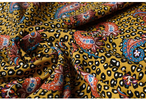 100% Viskose Panther Paisley Ocker Gelb