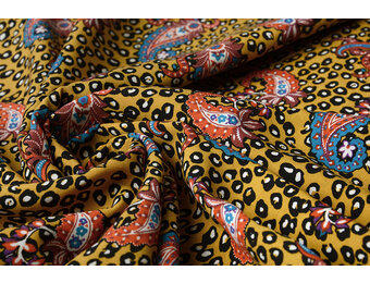 100% Viskose Panther Paisley Ocker Gelb